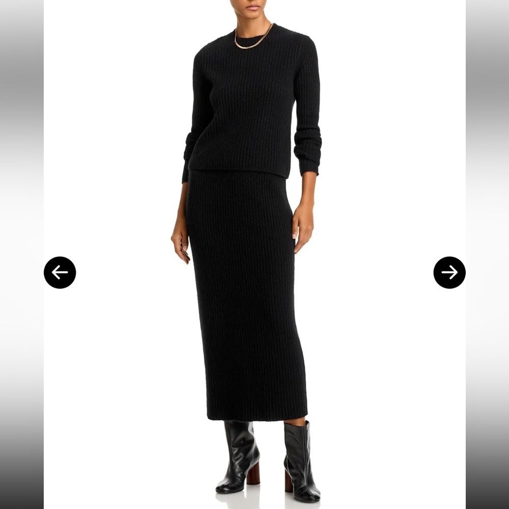 NWT CO Black Wool Cashmere Ribbed Knit Maxi Skirt Size S Pull-On Luxury